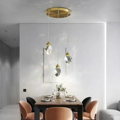 Immagine di Moderna Lampada A Sospensione In Cristallo, Cristallo Led 3 Colori, Per Cucina Isola Camera Da Letto Soggiorno Illuminazione Sala Pranzo (Base Rotonda Teste)