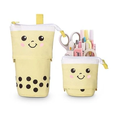 Immagine di Xespis Astuccio Telescopico, Scuola con Zip, Portapenne 2 in 1, Bambina, Legami, Cancelleria, per Bambini, Ragazze e Ragazzi(Giallo)