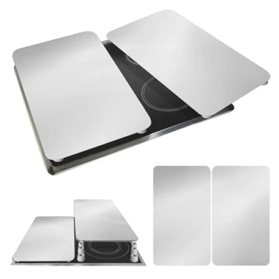 Immagine di WENKO Piastra di copertura Universal argento, set 2 coperchi per tutti i tipi cucine, vetro temperato, 30x52cm