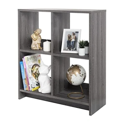 Immagine di Iris Ohyama, Libreria Cube/Scaffale a giorno in legno/Mobile con 4 ripiani/Ripiano legno, Modulare,Design, Ufficio, soggiorno, scuola Wood Open Shelf WOS Quercia grigia