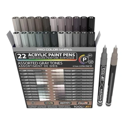 Immagine di TOOLI ART Set di 22 pennarelli per pittura acrilica, colore giallo e marrone, 0,7 mm, punta extra fine su roccia, vetro, tazze, legno, metallo, tela. Non tossico, asciugatura rapida.