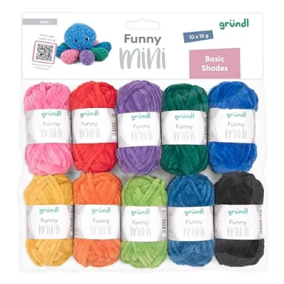 Immagine di Gründl Funny mini Basic Shades 10 x 15 g, set per maglieria, filato di ciniglia in 100% poliestere, colorato gomitoli