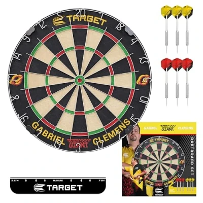 Immagine di Target Darts Gabriel Clemens Dartboard Set Player Edition Dart Board con 2 di Freccette punta in Acciaio, Linea Lancio Standard da Competizione &amp; Bersagli Professionali