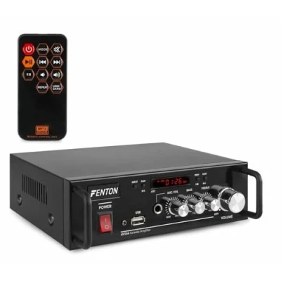 Immagine di Fenton AV344K Amplificatore karaoke con batteria, potenza di 2 x 50 W, lettore MP3 integrato, ingresso microfono, tecnologia Bluetooth, fornito telecomando, ideale per feste