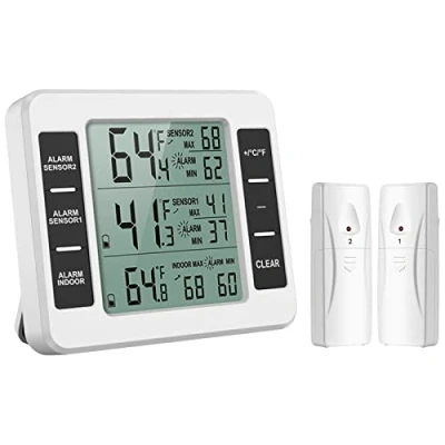 Immagine di Oria Termometro per Frigorifero, Digitale Interno/Esterno Senza Fili con 2 Sensori Wireless, Allarme Acustico, Registrazione Min/Max Casa, Ristoranti, Caffè, ecc.