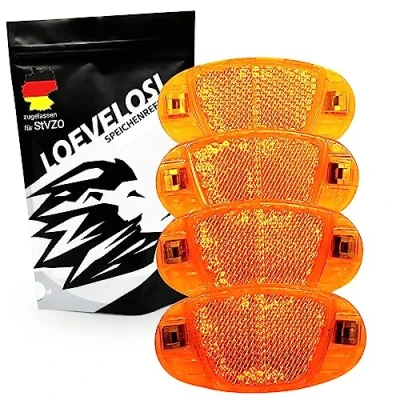 Immagine di JABs, 4 pezzi catarifrangenti per raggi con clip in acciaio biciclette, occhi di gatto, arancione, set da faretti laterali marchio omologazione secondo il codice della strada tedesco.