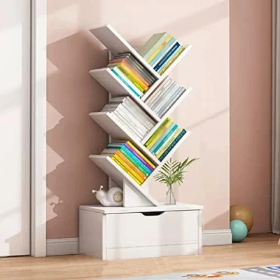 Immagine di Libreria ad Albero, da Terra retrò a 6 Ripiani con cassetto, Scaffale Alto per Libri in Legno Scaffali Organizzatori di Camera Letto, Soggiorno, Ufficio Casa (Colore :
