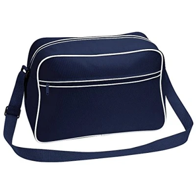 Immagine di Bagbase Borsa a tracolla stile retrò 18 Litri (Taglia unica) (Blu navy/Bianco)