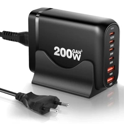 Immagine di Blumacht Caricatore USB C Multiplo, 6 Porte GaN III Stazione di Ricarica Rapido QC4.0+PD 100W Laptop Caricabatterie Alimentatore Multipla mit A per MacBook iPhone iPad Samsung
