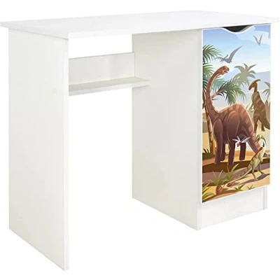 Immagine di leomark scrivania per bambini in legno 90cm x 50cm 77cm (LxPxA), set di mobili computer, scrittoio stile moderno, tavolo imparare e giocare, la camera dei bambini, Dino