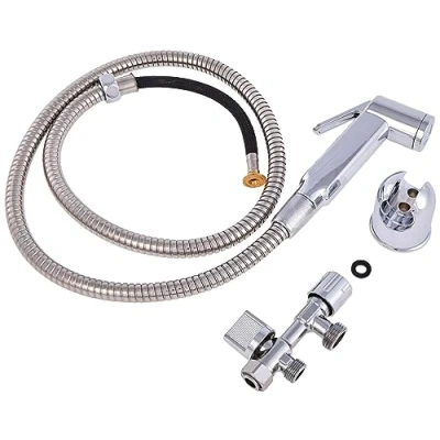 Immagine di Rousseau Set doccia WC, kit igienico completo in ABS con doccia, supporto e rubinetto a 3 vie, cromato