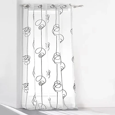 Immagine di Douceur d&#039;Intérieur 1622788 Tenda con occhielli, in voile di poliestere stampato, motivo spirali irregolari, 240 x 140 cm, 1 pezzo, colore: Bianco/Nero