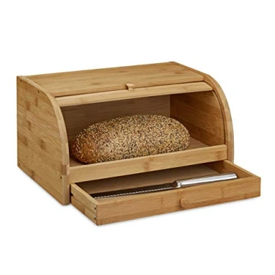 Immagine di Relaxdays Porta Pane, Contenitore con Cassetto in bambù, Coperchio Scorrevole, Biscotti, Portapane Box Legno, Marrone, 1 pz