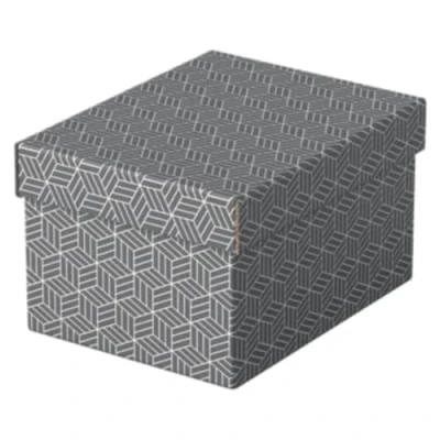 Immagine di Esselte Set di 3 Contenitori Piccoli con Coperchio in Cartone Riciclato e Riciclabile al 100%, Ottimali per lo Stoccaggio o come Confezione Regalo, Design Geometrico, 200 mm x 150 255 mm, Grigio