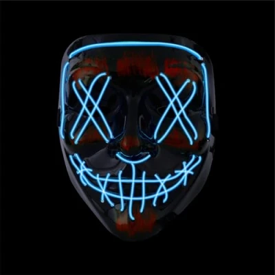 Immagine di Maschera di Halloween ispirata a “The Purge con LED, controllabile, per e Carnevale, costume travestimento uomo donna, in diversi colori (blu)
