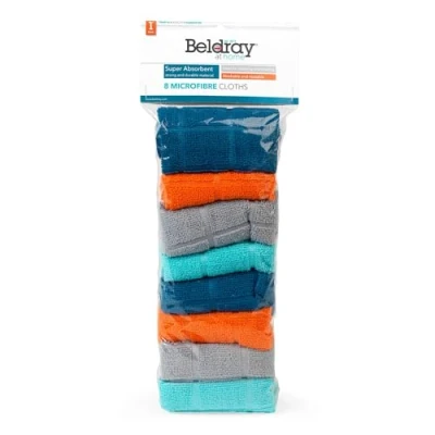Immagine di Beldray LA066374EU Panni in microfibra, confezione da 8, microfibra per auto, pulizia, spolveratura, piani di lavoro, cucina, salviette, pulizia riutilizzabili, colori assortiti