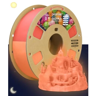 Immagine di OVERTURE Luminous EASY PLA Filamento 1.75 mm, per Stampante 3D Glow 1 kg (2,2 lb), Precisione Dimensionale +/ 0,03 Compatibile Maggior Parte delle Stampanti FDM (Glow Rosso)
