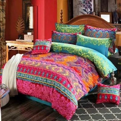 Immagine di Set di da letto bohémien,set esotica,per singolo,copriletto in microfibra,set etnica con farfalla,con 1 federa per cuscino,2 pezzi