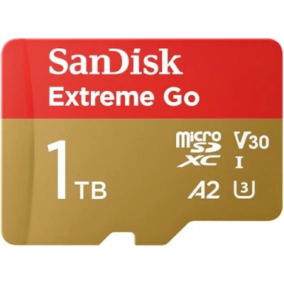 Immagine di SanDisk 1TB Extreme Go scheda microSDXC + adattatore SD (per smartphones e Tablet Android, Action Cam, Drones, UHS I, fino a 200 MB/s, 5K, 4K, UHD, V30, Rescue PRO Deluxe, Class 10, U3) per Amazon
