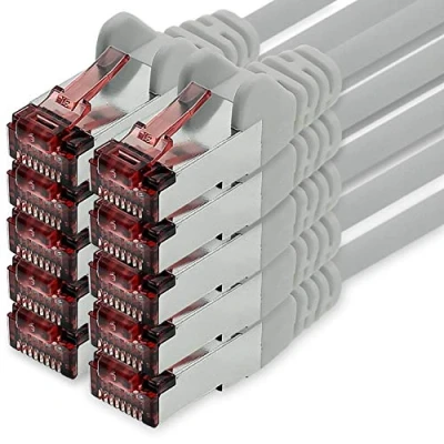 Immagine di Cavo di Rete Cat6 2m Grigio 10 x Patch LAN Cat 6 Sftp Pimf Lszh Rame 1000 Mbit s