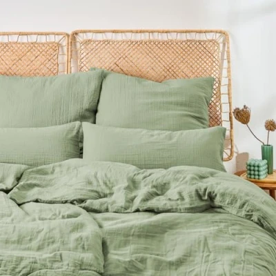 Immagine di Blumtal Biancheria da Letto Mussola 135x200 cm 2 Pezzi OEKO TEX Certificata in Cotone 2x Copripiumini + Federe 40x80 Verde