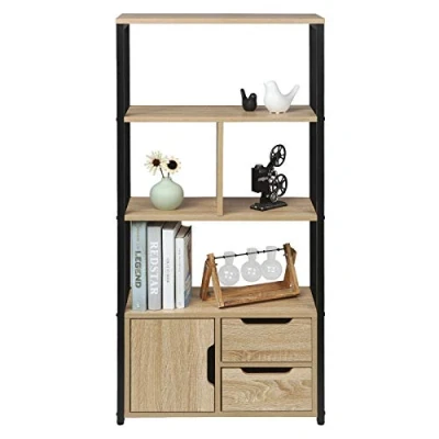 Immagine di WOLTU Libreria Moderna Design, 58 x 24 122 cm, Scaffale per Libri CD, con Cassetti e Ante, in Legno Metallo, Rovere Chiaro RGB09hei