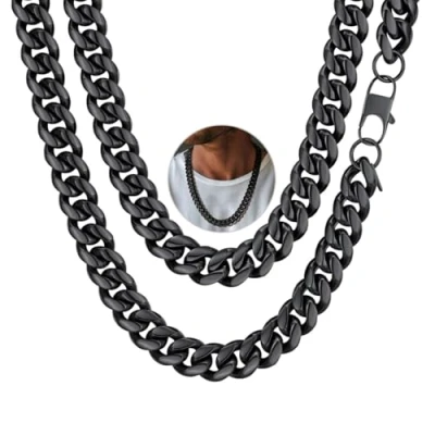 Immagine di PROSTEEL Collana Uomo a Catena Cubana Barbazzale Grande Grossa Robusta Maschile, Larga14 mm, Lunghezza 75 cm, Acciaio Inossidabile, Cool Swag, Nera Nero (con Confezione)