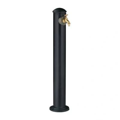 Immagine di Relaxdays Fontana da Giardino in Stile Antico, Fontanella a Colonna con Rubinetto Acqua, HLP: 91x18x17,5 cm, Verde Scuro, Alluminio