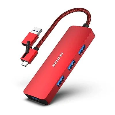 Immagine di BENFEI Hub USB 3.0, C, 2 in 1 tipo A/tipo C con 4 porte compatibile per iPhone 15 Pro/Max MacBook Pro/Air 2023 iPad Pro iMac S23 XPS 17 e altro, Rosso
