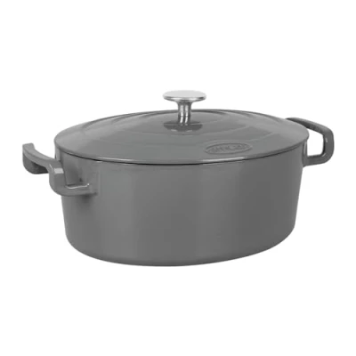 Immagine di Sitram 715407 Casseruola ovale in ghisa smaltata, 6,5 litri, colore: grigio interno bianco, tutte le fonti di calore inclusa induzione, ideale per pasti 5 7 commensali