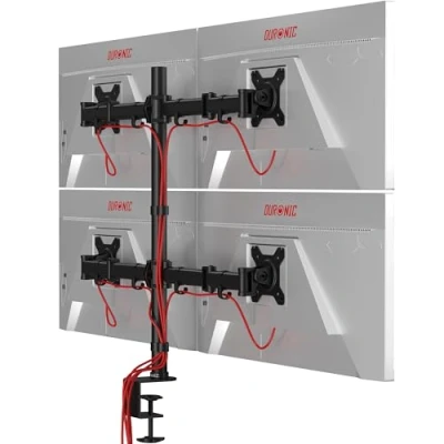 Immagine di Duronic DM254 BK Braccio per 4 monitor da 13 a 27 pollici Inclinazione e altezza regolabile VESA 75 100 Supporto ergonomico doppio articolato PC morsetto schermi nero