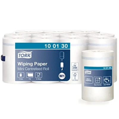 Immagine di Tork 100130 Carta per asciugatura Advanced, compatibile con sistema M1 (ad estrazione centrale mini), 1 velo, x 11 rotoli (11 120 m), bianco