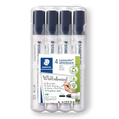 Immagine di STAEDTLER Lumocolor 351 WP4 9X Pennarello per lavagne bianche, punta rotonda circa 2 mm di larghezza, alta qualità, lavabile a secco e senza lasciare residui