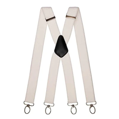 Immagine di Olata Bretelle Uomo da Lavoro a Forma di X, Larghe, Multiuso, con Clip Moschettone, 4 cm. Bianco (Clip D&#039;Argento)