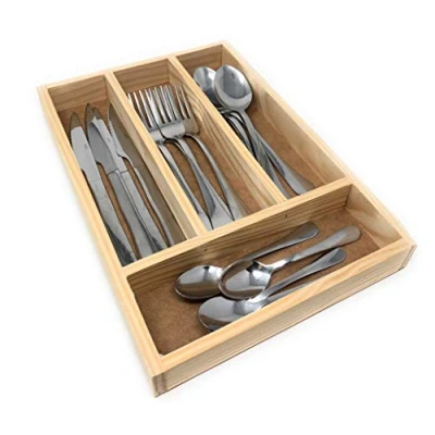 Immagine di Space Home Portaposate Adatto per Cassetto Organizzatori di Cassetti Cucina Vassoio Porta Coltelli e Utensili da in Legno Naturale 32 x 22 3,5 cm