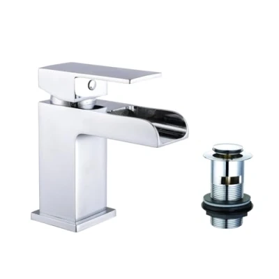 Immagine di VeeBath Kinross Rubinetto Cromato a Cascata, lavabo Leva per Bagno Moderno di Lusso con valvola Scarico Pop up