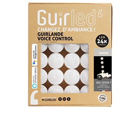 Immagine di GuirLED Ghirlanda luminosa con Sfere in cotone LED USB, controllo vocale Amazon Alexa &amp; Google Assistant Programmabile all&#039;infinito Adattatore CA 2xUSB incluso 24 da 2,4m Flocon