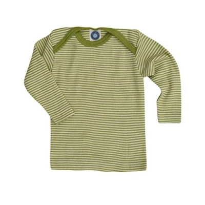 Immagine di Cosilana Maglietta intima a maniche lunghe da bambini, 70% lana e 30% seta, Verde righe , 98/104 cm