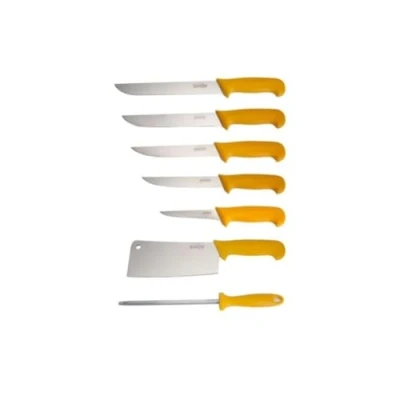 Immagine di Shov Set di coltelli da macellaio, 7 pezzi, con accetta e affilatura in acciaio inox, ergo grip