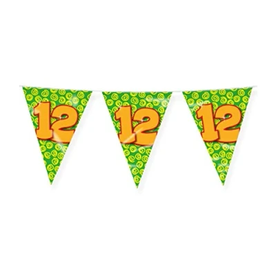 Immagine di PD Party 7042012 Happy Festa Zigolo 12, Verde/Giallo, Foil Bunting, Doppia Faccia, Triangolare, 1000cm Lunghezza x 30cm Larghezza 0.1cm Altezza