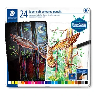 Immagine di STAEDTLER ST Matite Colorate Soft, Classico Formato Esagonale, Mine Super morbide, Elevata opacità su Carta Chiara e Scura, Astuccio in Metallo con 24 Colori Vivaci, 149C M24, Multicolore