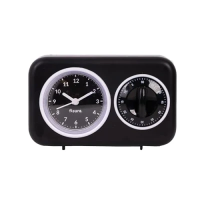 Immagine di Fisura Timer da cucina retrò nero. analogico 60 minuti. multifunzione con orologio e funzione sveglia. originale. Pomodoro.