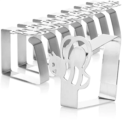 Immagine di COM FOUR® 8x clip per tovaglie premium in acciaio inossidabile porta panni biancheria da tavola interno ed esterno metallo (08 pezzi/calabrone)