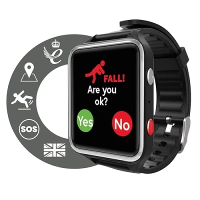 Immagine di CPR Guardian III Bracciale Salvavita Anziani SOS Orologio per con Sensore di Caduta, GPS Tracker e Pulsante Chiamata Emergenza (Nero)