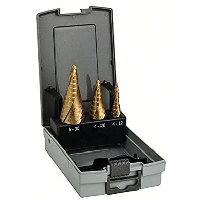 Immagine di Bosch Accessories 2608587432 HSS KIT punte a gradini 3 parti 4 12 mm, 20 6 30 mm TiN Alberino facce 1