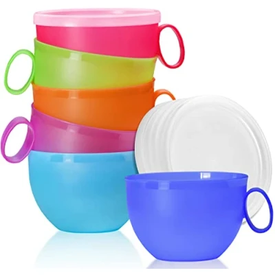 Immagine di idea station NEO tazza plastica con coperchio 6 x 500 ml colorati infrangibile grande colazione set tazze riutilizzabili