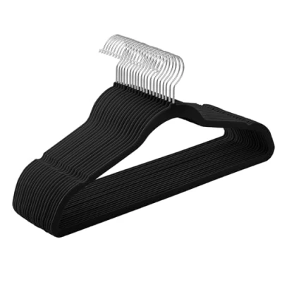 Immagine di SONGMICS Grucce Velluto 20 Pezzi, Appendiabiti Lunghe 41,5 cm, Salvaspazio, Capacità di Carico Elevata, Ganci Girevoli a 360, per Cappotti Camicie Completi, Nero CRF026B20