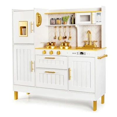 Immagine di Leomark cucina in legno per bambini GOLD giocattolo con accessori, gioco e divertimento uno, Dimensioni: 98,5 x 98 30 cm.