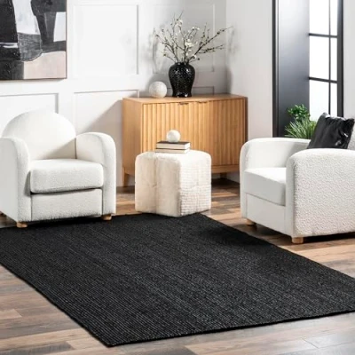 Immagine di nuLOOM Rigo Tappeto in juta, tessuto a mano, 2 x 7 cm, colore: Nero