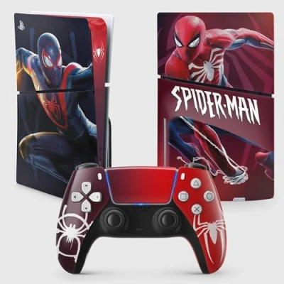 Immagine di adesivo per la PS5 Slim Spider, PlayStation 5, console e controller, disco Edition, skin Miles Moralles (1 controller)